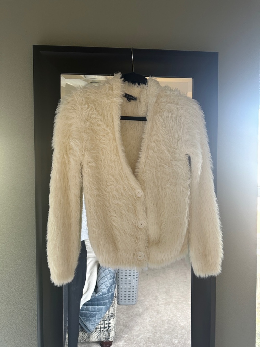 Faux Fur Cream Button-Front Women's Sweater